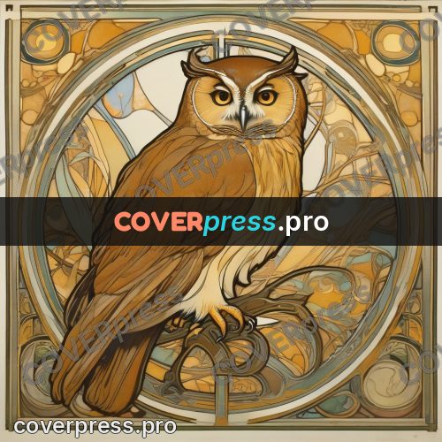 Mucha style poster: eagle owl with yellow eyes