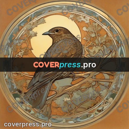Mucha style poster: small bird on a branch