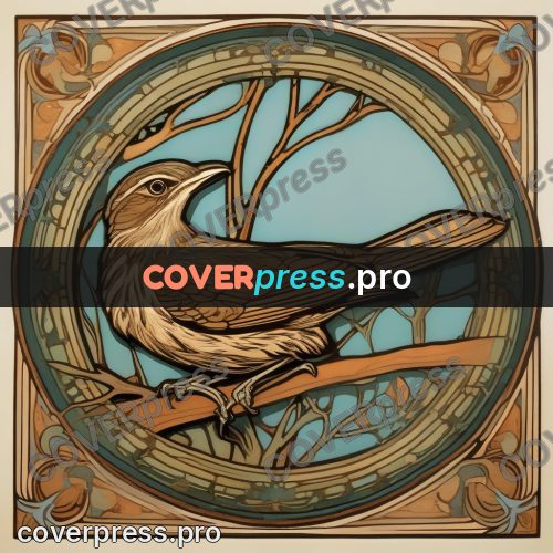 Mucha style poster: small bird on a branch