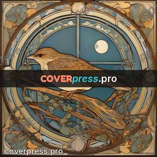 Mucha style poster: small bird on a branch