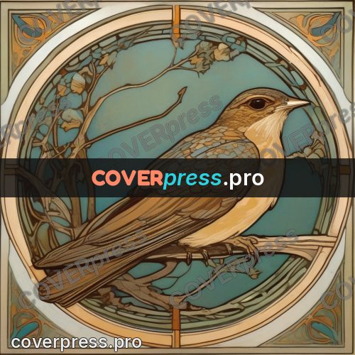 Mucha style poster: small bird on a branch