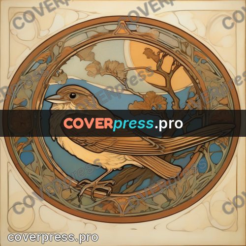 Mucha style poster: small bird on a branch