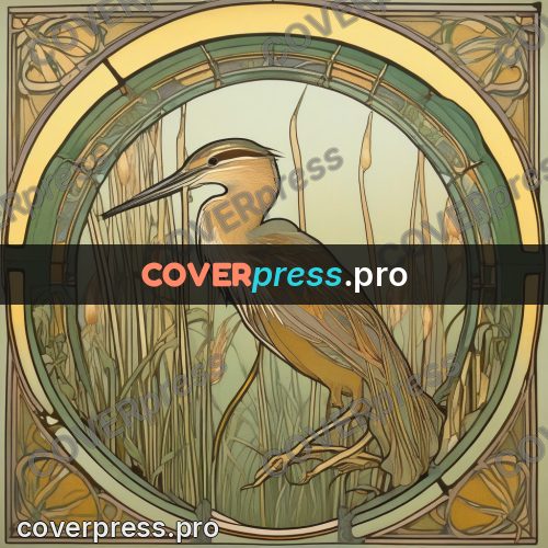 Mucha style poster: heron among reeds