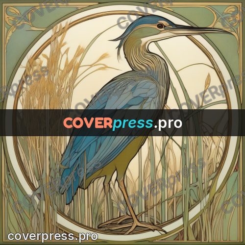 Mucha style poster: heron among reeds