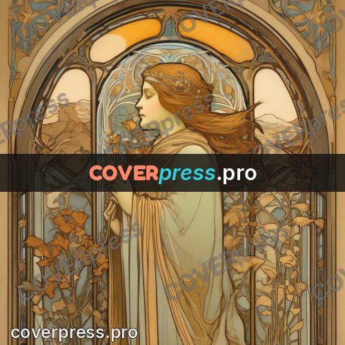 Mucha style poster: woman with flowers in her hair