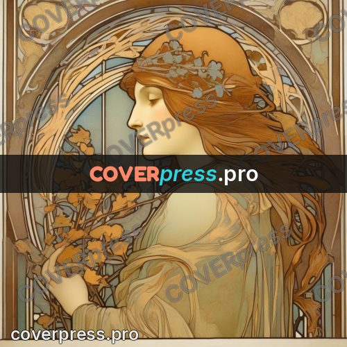 Mucha style poster: woman with flowers in her hair