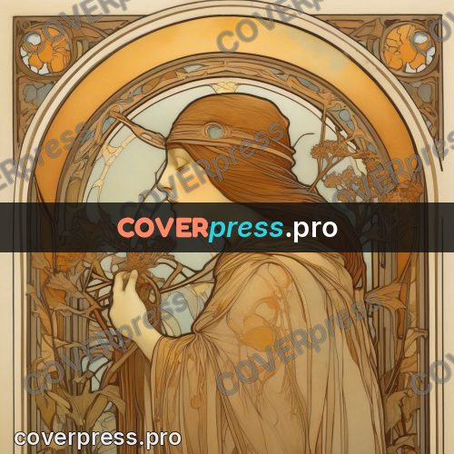 Mucha style poster: woman with flowers in her hair