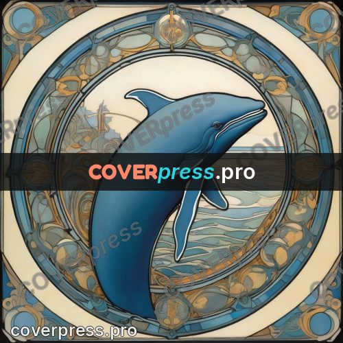 Mucha style poster: whale in a round frame
