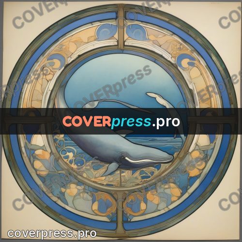 Mucha style poster: whale in a round frame