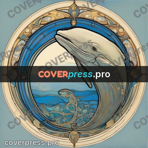 Mucha style poster: whale in a round frame