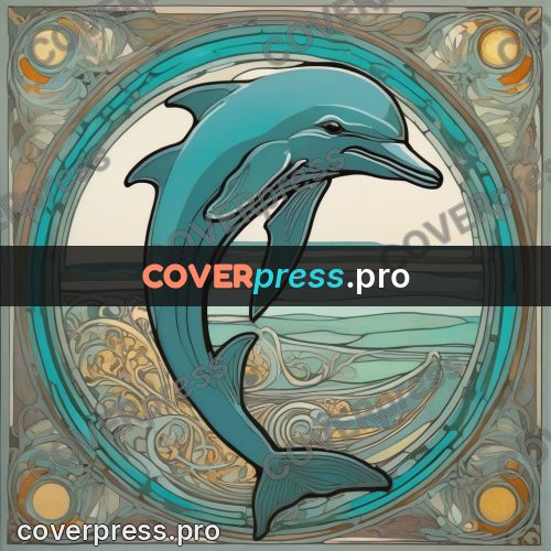 Mucha style poster: dolphin in a round frame