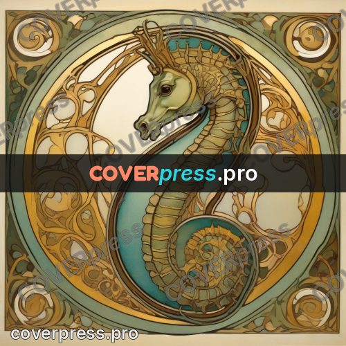 Mucha style poster: seahorse in a circle
