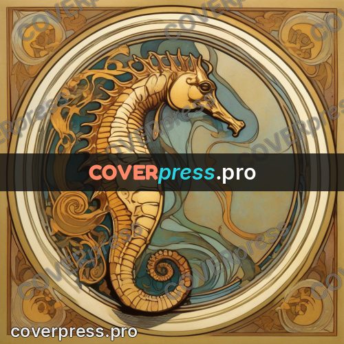 Mucha style poster: seahorse in a circle
