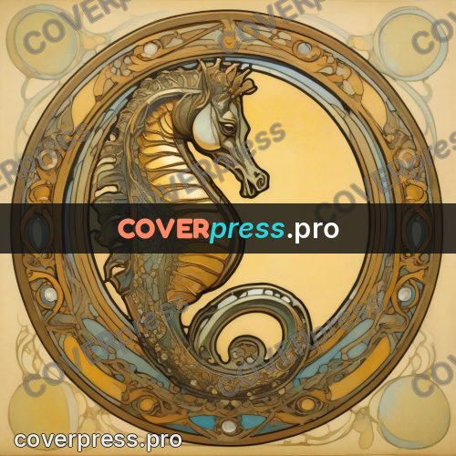 Mucha style poster: seahorse in a circle