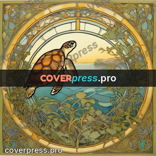 Mucha style poster: turtle in a round frame