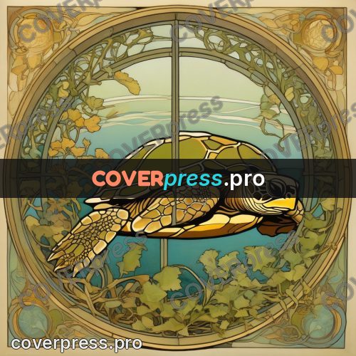 Mucha style poster: turtle in a round frame