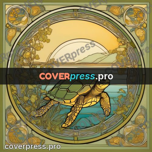 Mucha style poster: turtle in a round frame