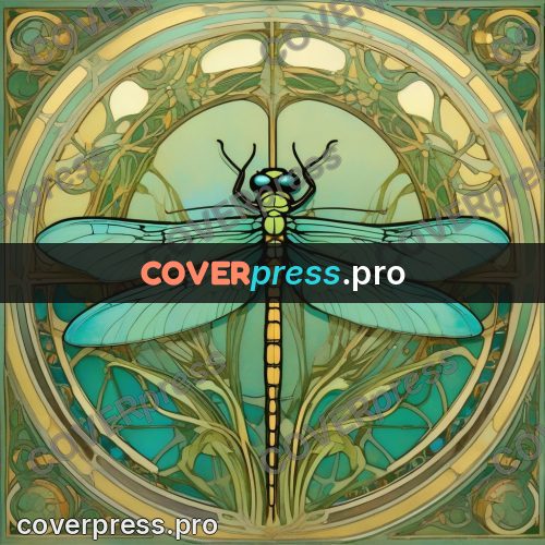 Mucha style poster: dragonfly in a round frame
