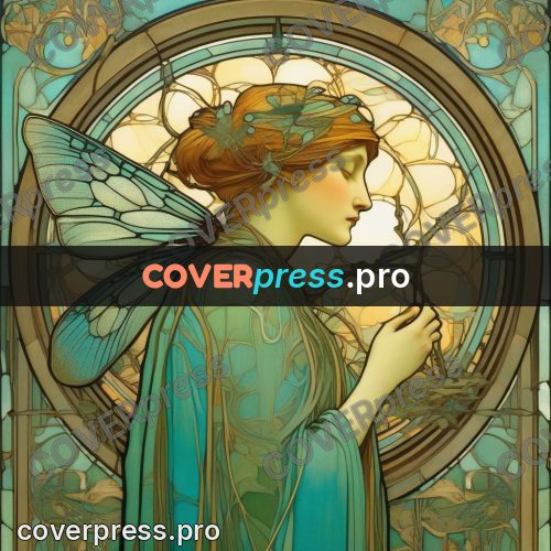 Mucha style poster: dragonfly in a round frame