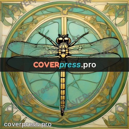 Mucha style poster: dragonfly in a round frame