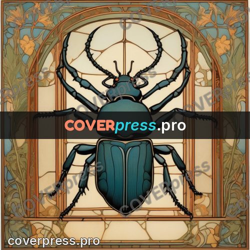 Mucha style poster: beetle in a patterned frame