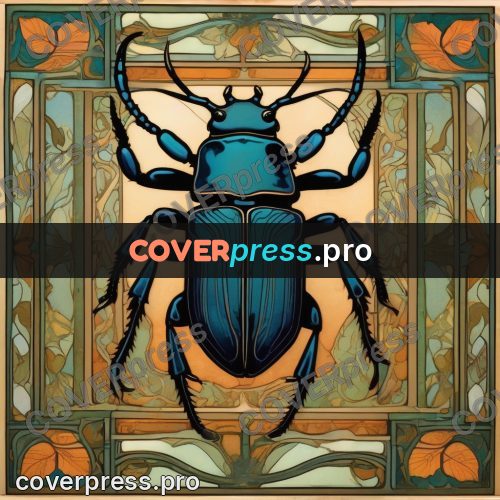 Mucha style poster: beetle in a patterned frame