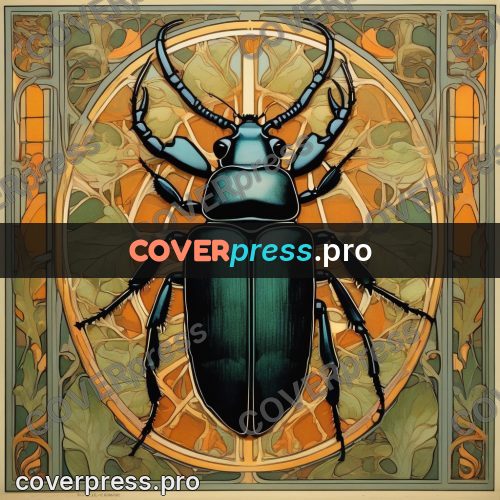 Mucha style poster: beetle in a patterned frame