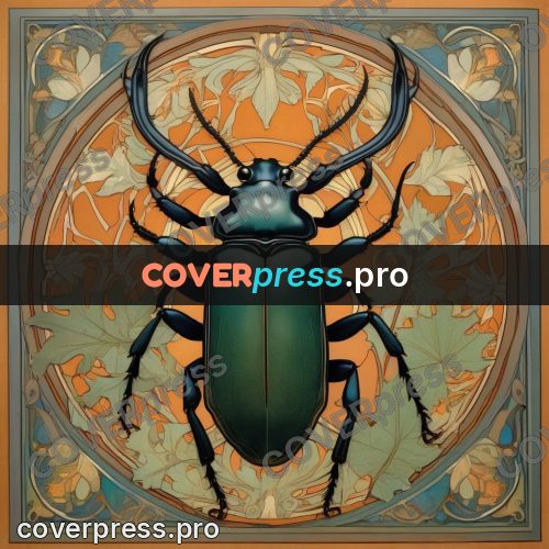 Mucha style poster: beetle in a patterned frame