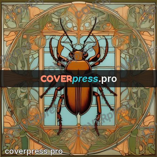 Mucha style poster: beetle in a patterned frame