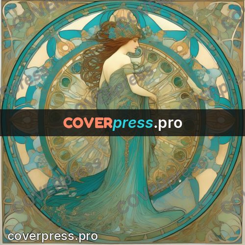 Mucha style poster: woman in a long gown