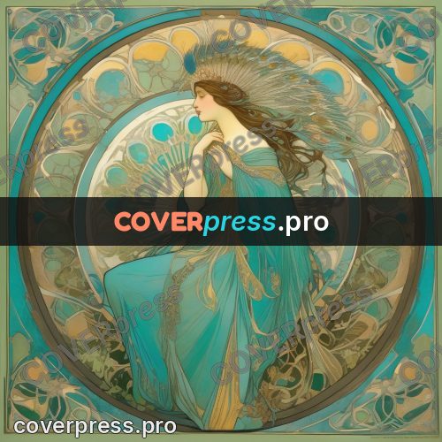Mucha style poster: woman in a long gown