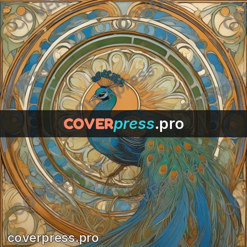 Mucha style poster: peacock feathers in a frame