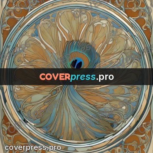 Mucha style poster: peacock feathers in a frame