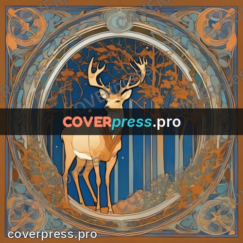 Mucha style poster: stag with antlers in a circle