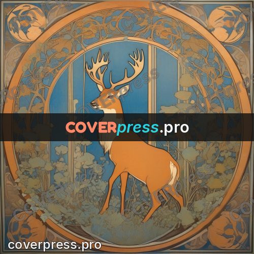Mucha style poster: stag with antlers in a circle