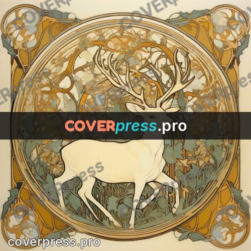 Mucha style poster: pale stag among branches
