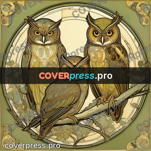 Mucha style poster: owl on a branch in frame