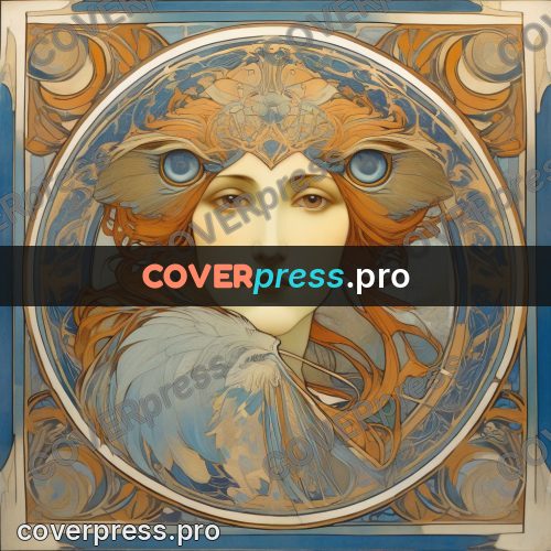 Mucha style poster: owl in a round frame