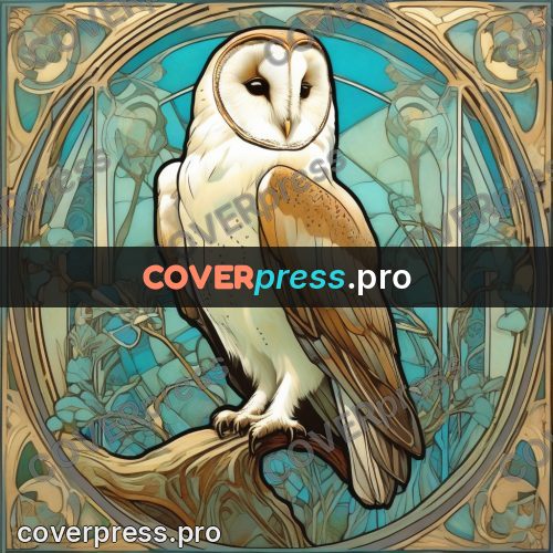 Mucha style poster: barn owl on a branch