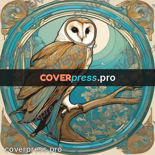 Mucha style poster: barn owl on a branch