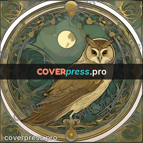Mucha style poster: owl under a round moon