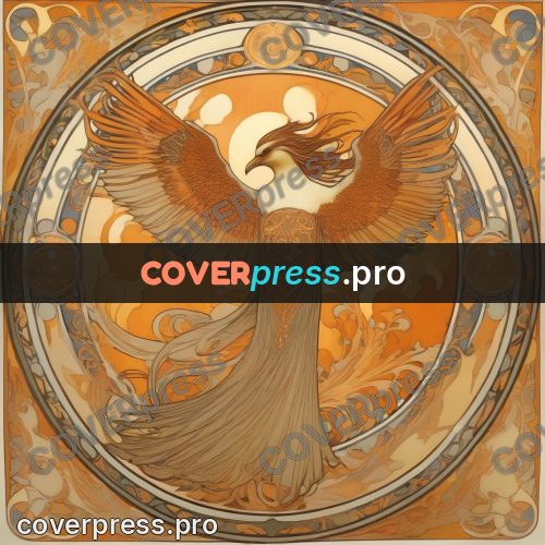 Mucha style poster: winged figure in a circle