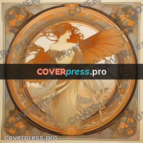 Mucha style poster: winged figure in a circle
