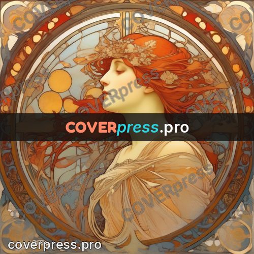 Mucha style poster: red-haired woman in a circle
