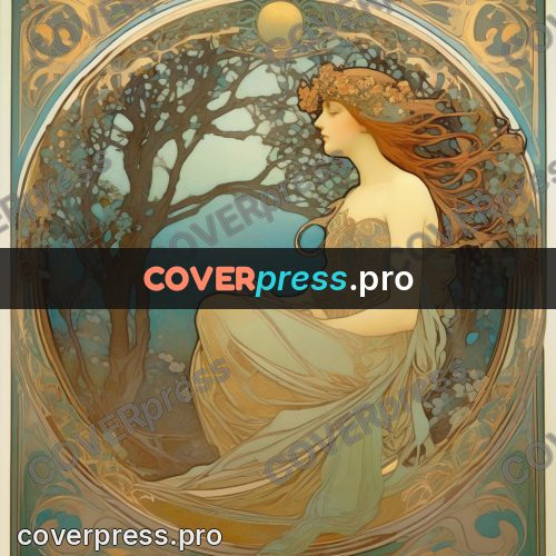 Mucha style poster: woman under a tree