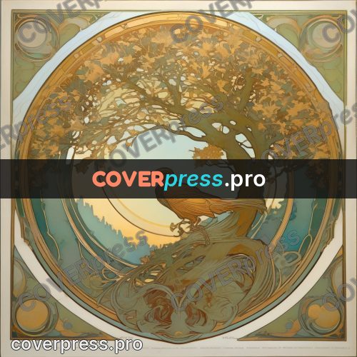 Mucha style poster: woman under a tree