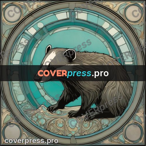 Mucha style poster: badger in a round frame