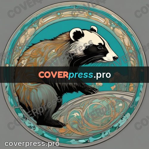 Mucha style poster: badger in a round frame