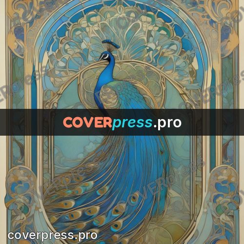 Mucha style poster: peacock in an ornamental arch