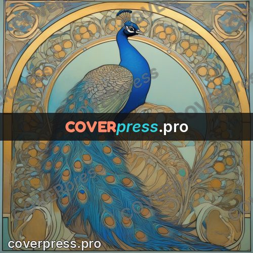Mucha style poster: peacock in an ornamental arch